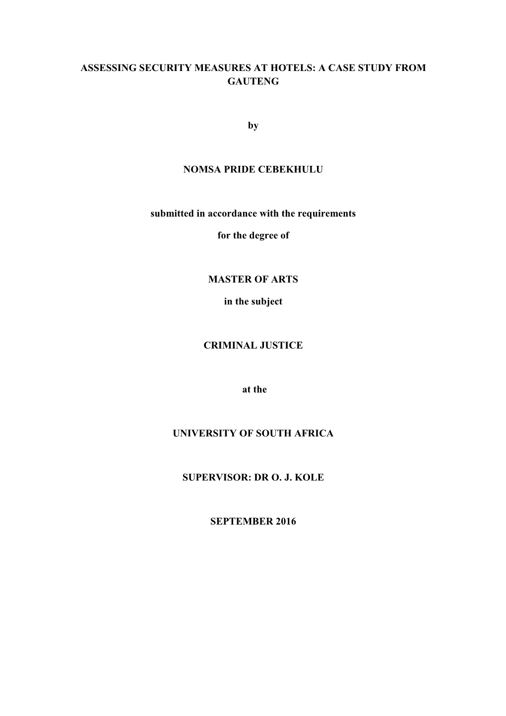 Assessing Security Measures at Hotels: a Case Study from Gauteng