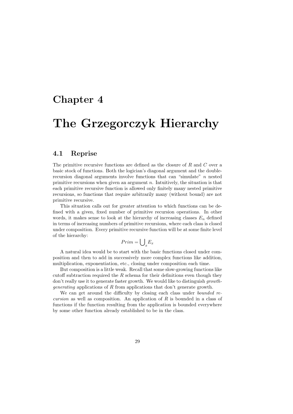 The Grzegorczyk Hierarchy