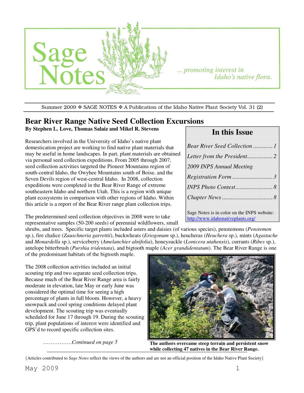 Bear River Range Native Seed Collection Excursions in This Issue