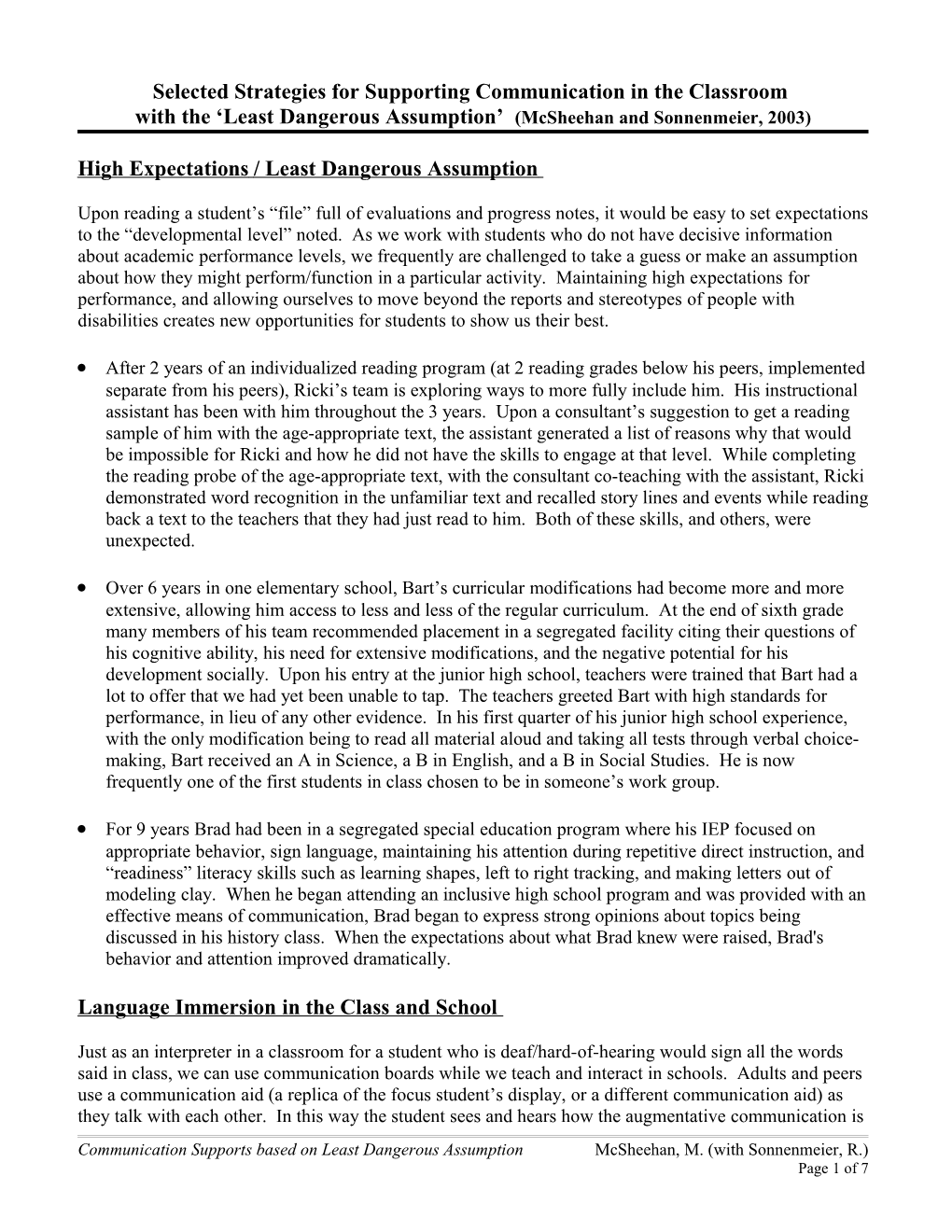 Selected Strategies For Supporting Communication In The Classroom