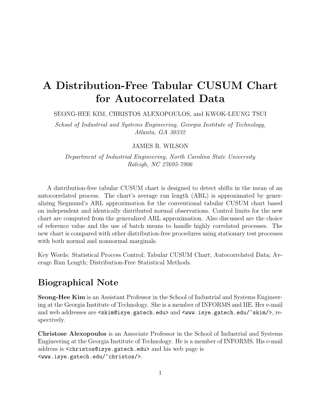 A Distribution-Free Tabular CUSUM Chart for Autocorrelated Data