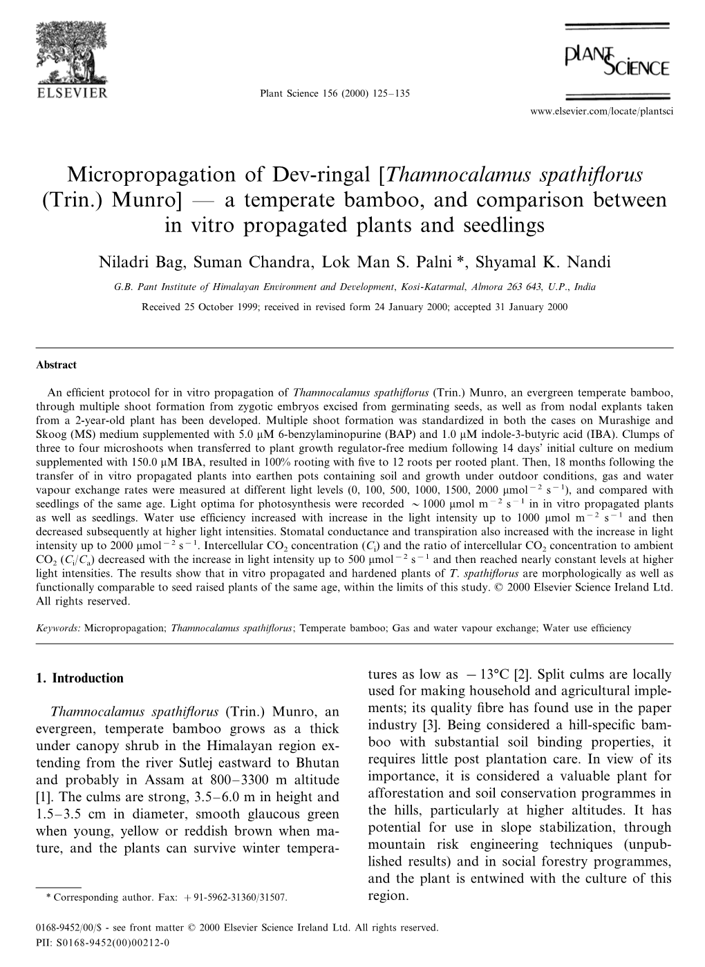 Micropropagation of Dev-Ringal [Thamnocalamus Spathiflorus (Trin