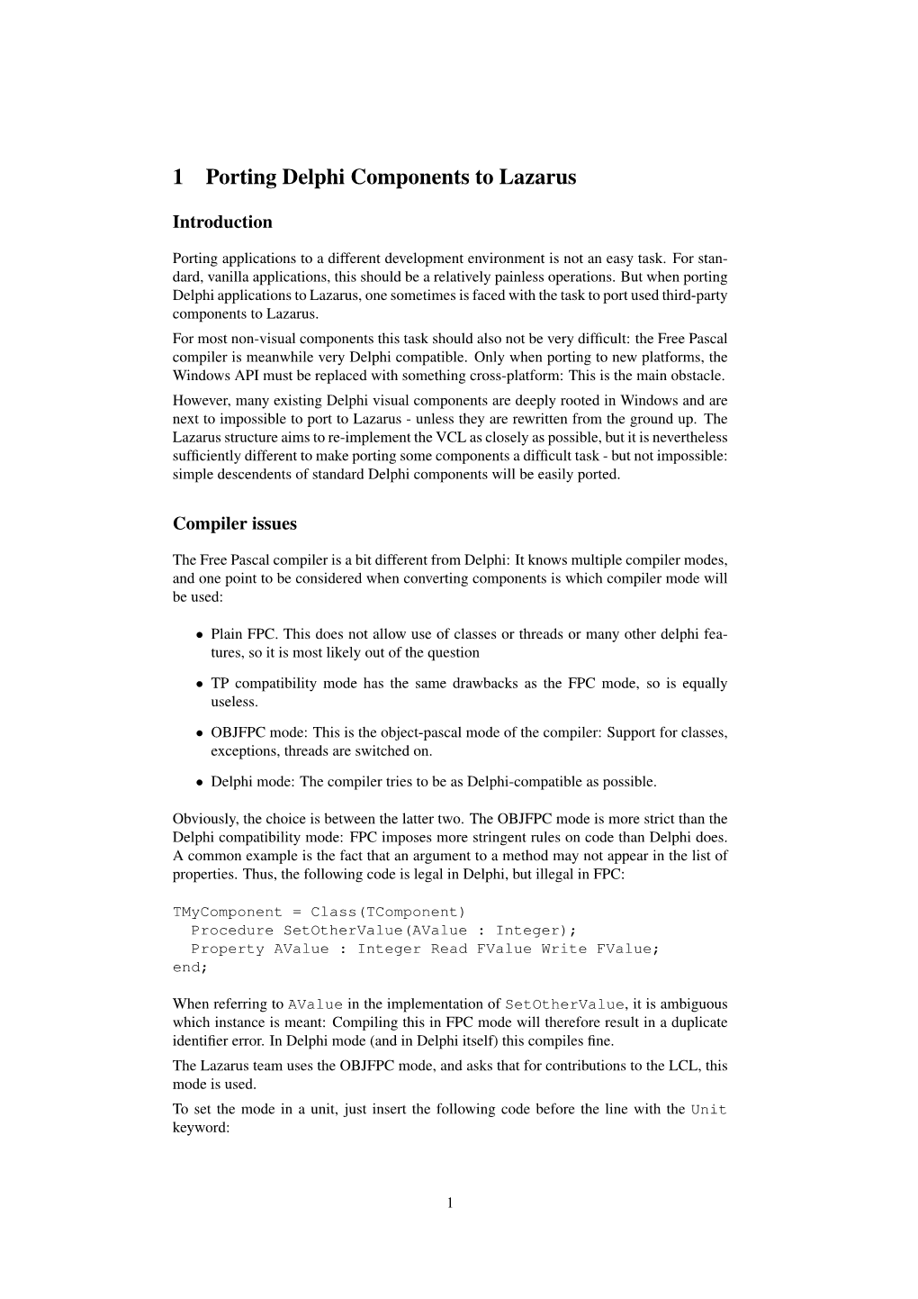 1 Porting Delphi Components to Lazarus