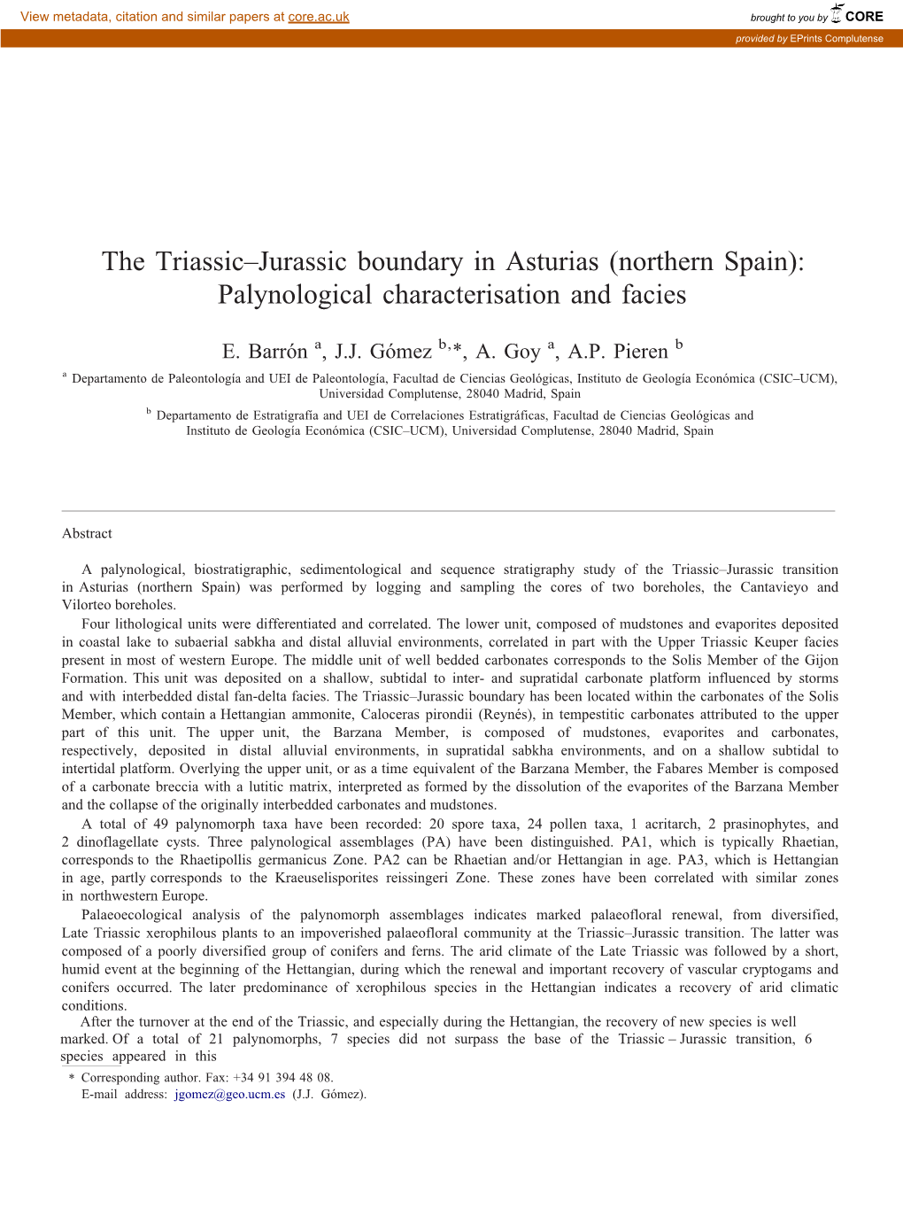 The Triassic–Jurassic Boundary in Asturias (Northern Spain): Palynological Characterisation and Facies