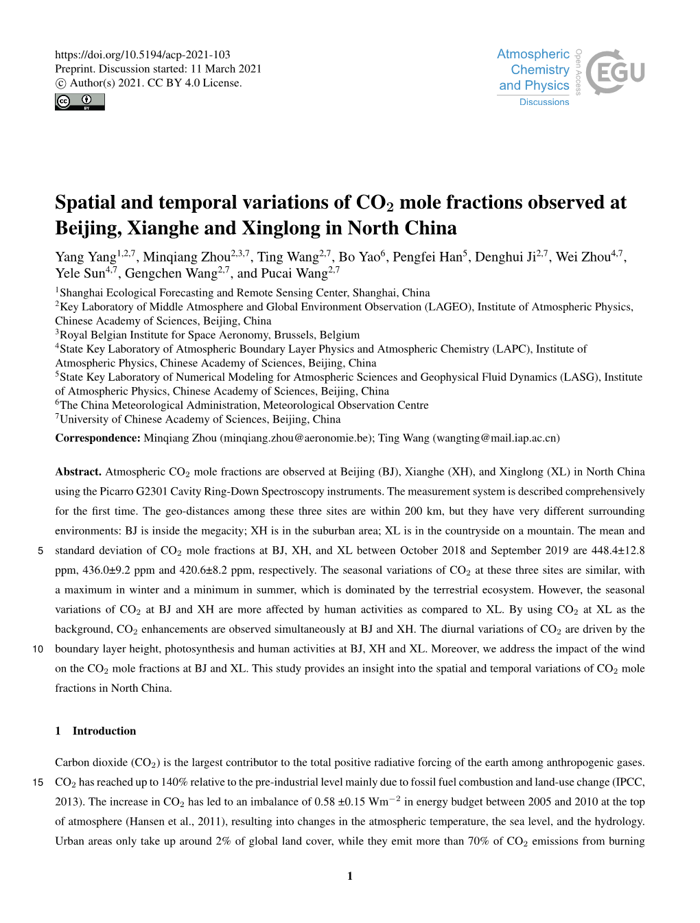 Spatial and Temporal Variations of CO2 Mole Fractions