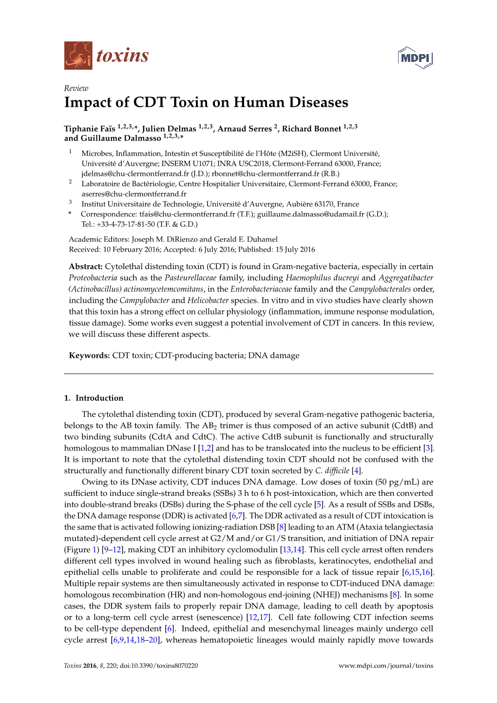 Impact of CDT Toxin on Human Diseases