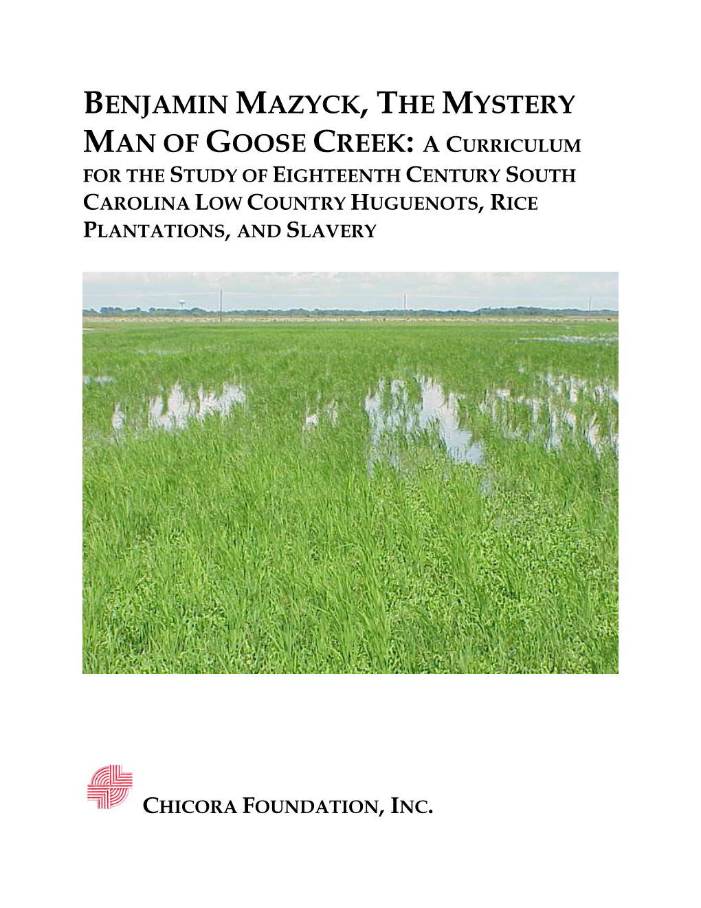 Benjamin Mazyck, the Mystery Man of Goose Creek: a Curriculum for the Study of Eighteenth Century South Carolina Low Country Huguenots, Rice Plantations, and Slavery