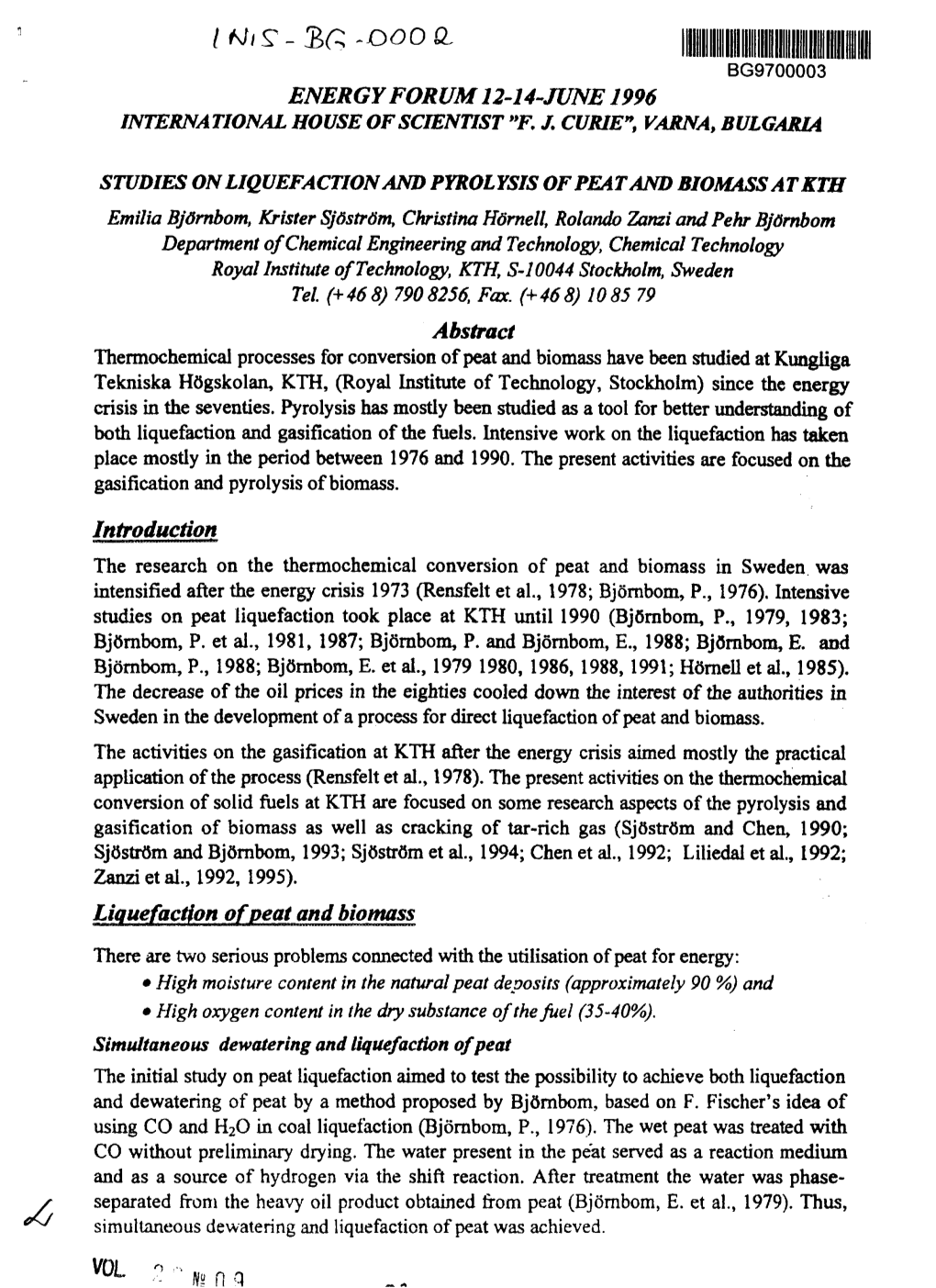 Liquefaction of Peat and Biomass