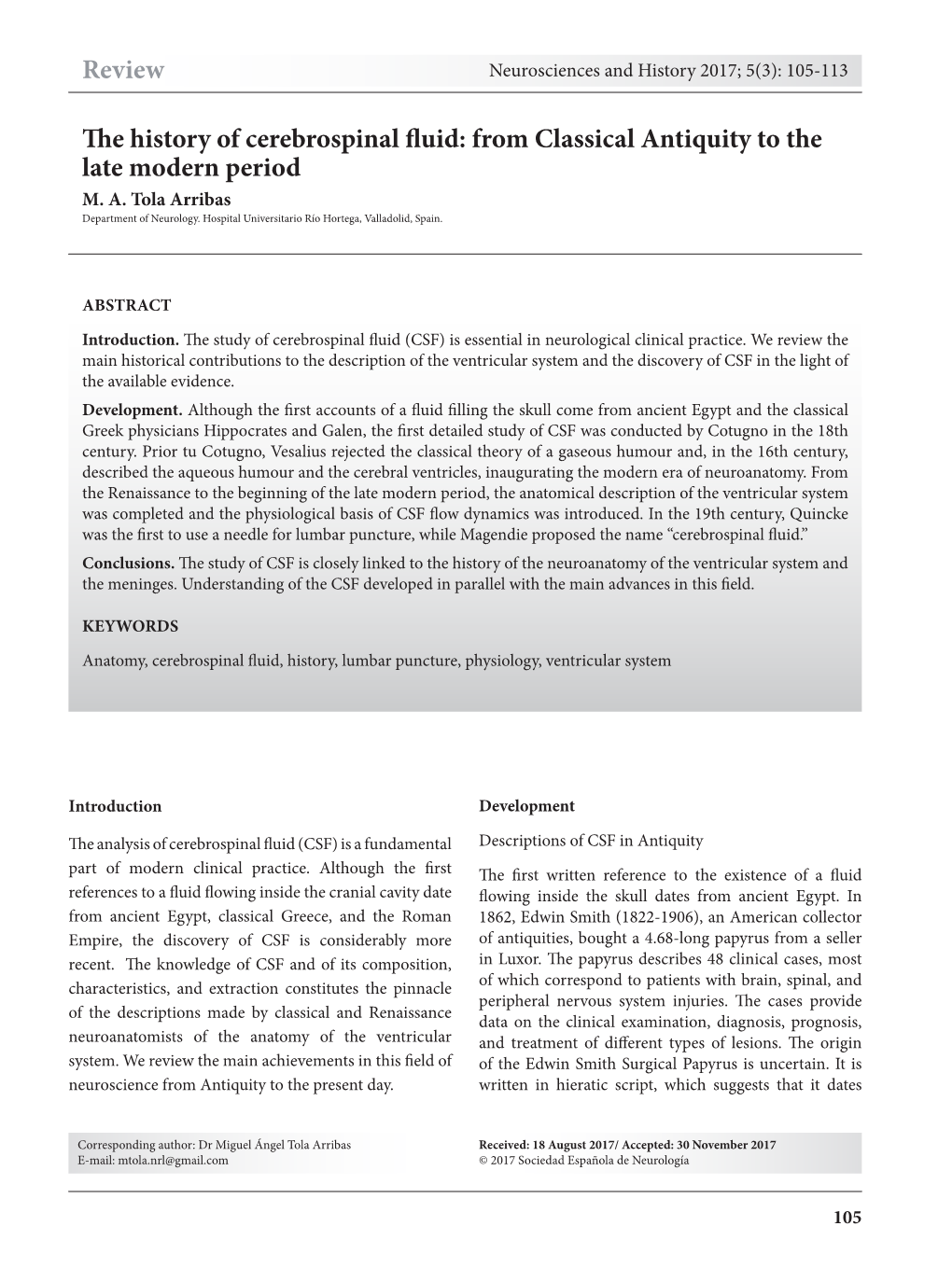 Review the History of Cerebrospinal Fluid