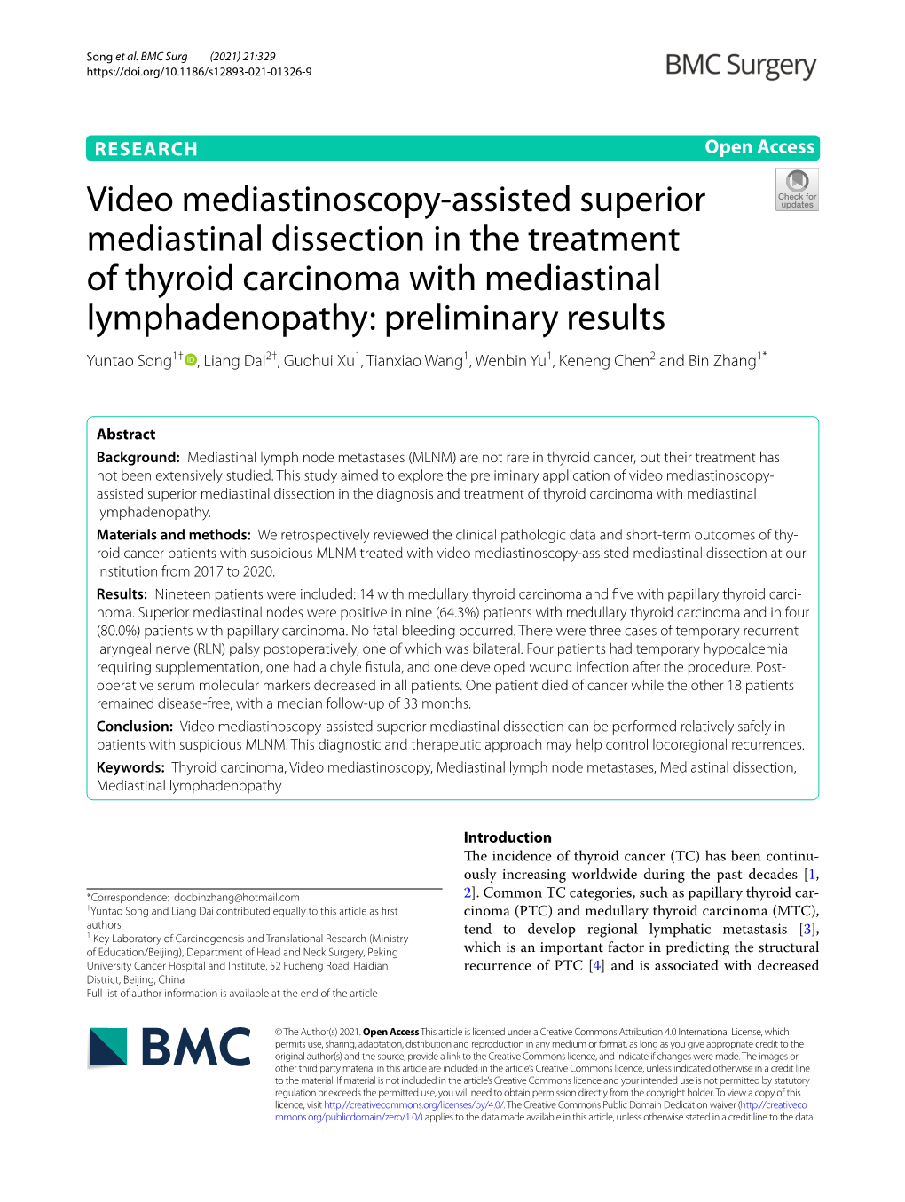 Video Mediastinoscopy-Assisted Superior Mediastinal Dissection in the Treatment of Thyroid Carcinoma with Mediastinal Lymphadeno