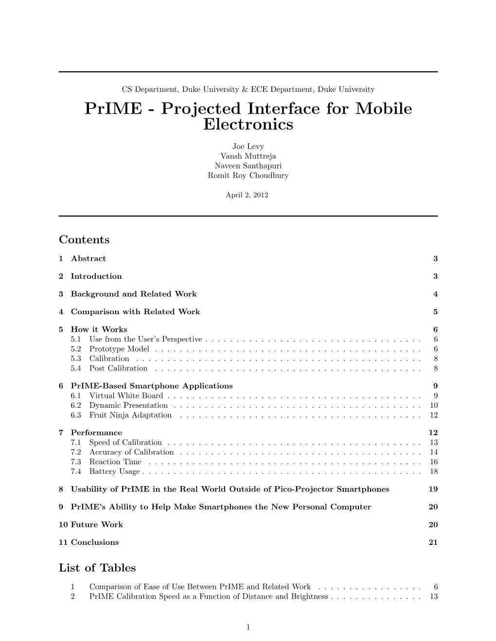 Prime - Projected Interface for Mobile Electronics