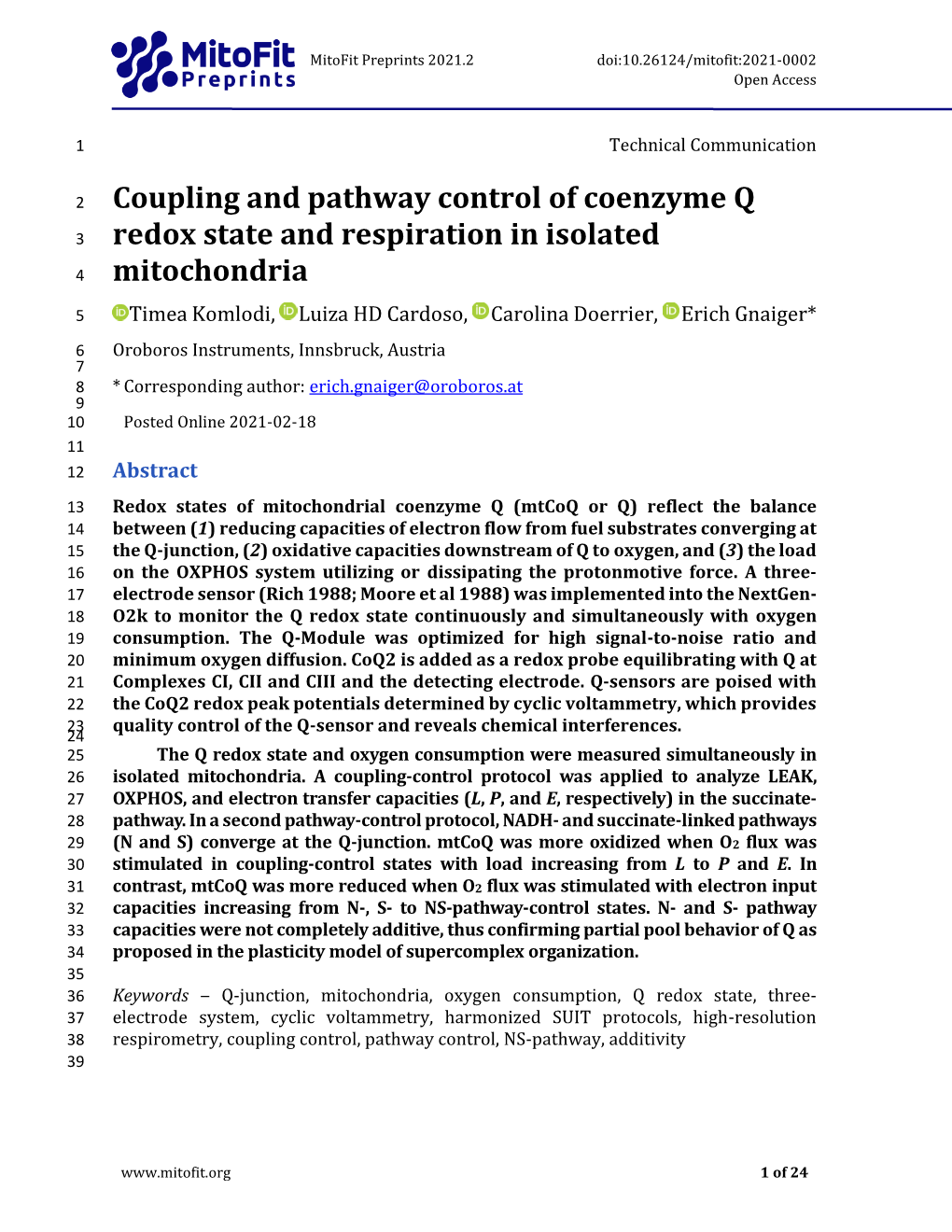 Coupling and Pathway Control of Coenzyme Q Redox State