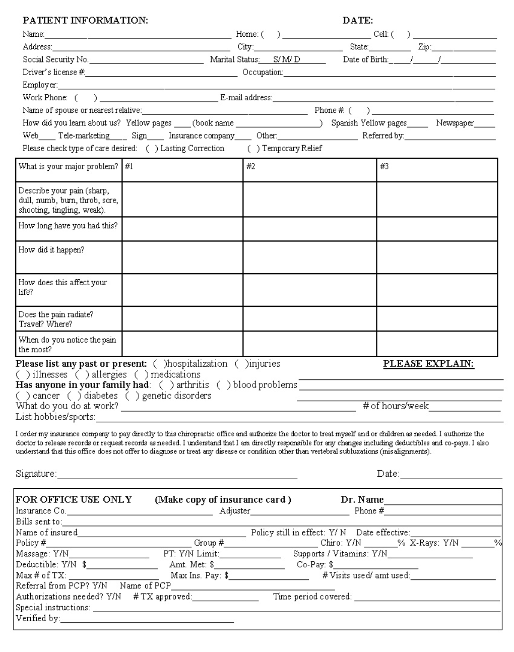 Patient Information Forms