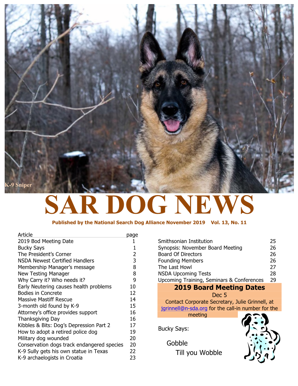 SAR DOG NEWS Published by the National Search Dog Alliance November 2019 Vol