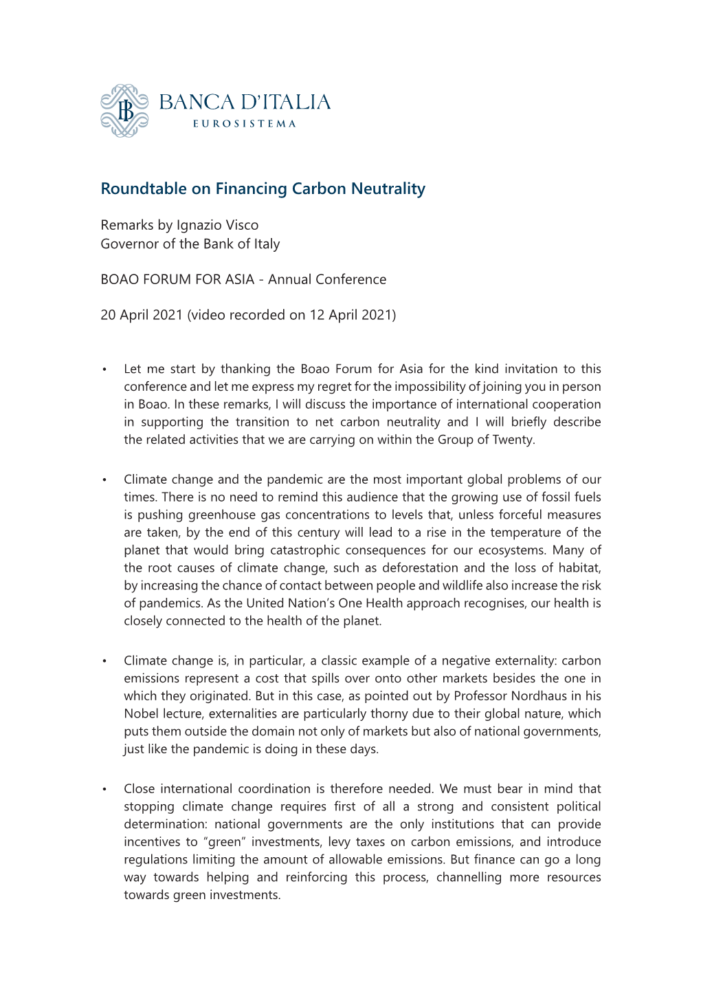 Roundtable on Financing Carbon Neutrality