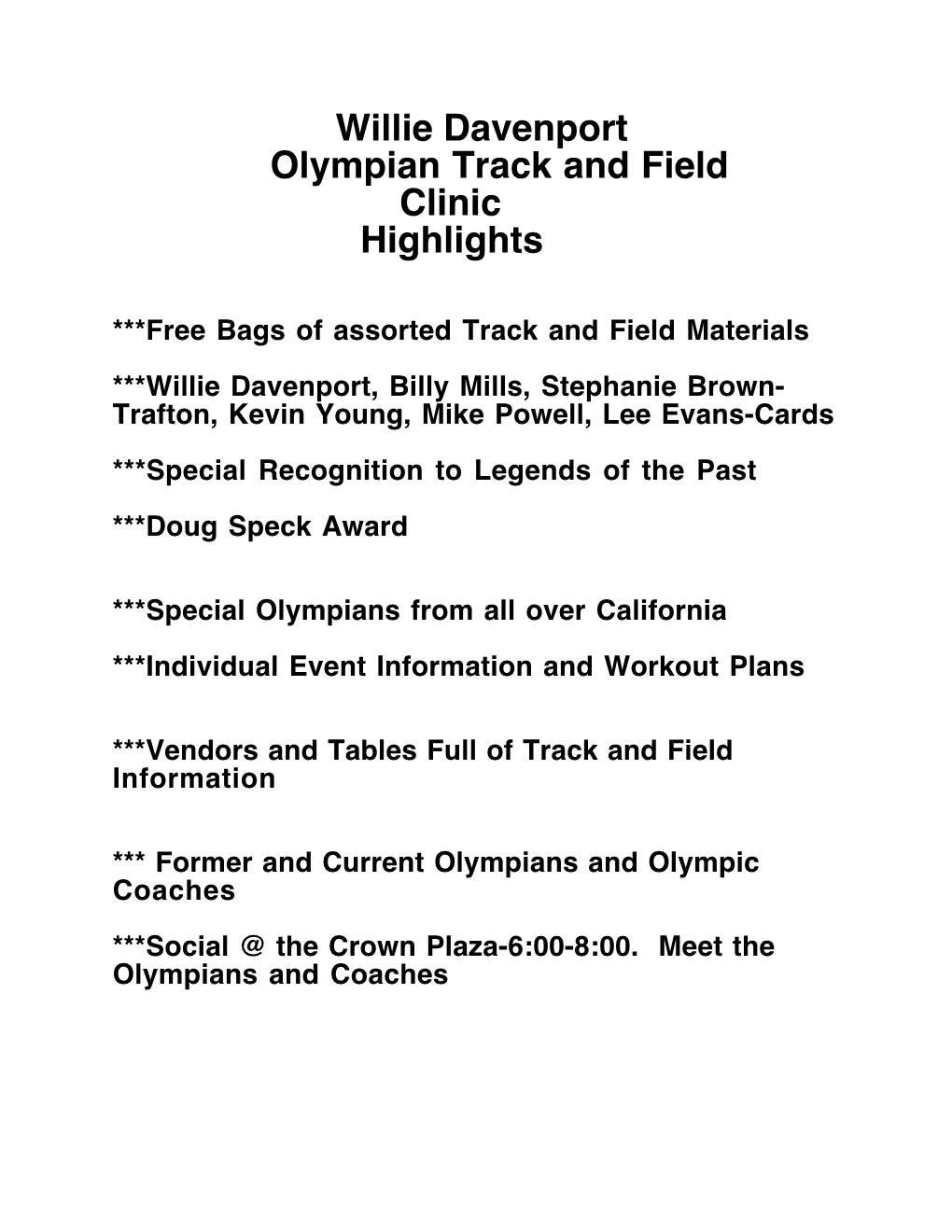 Willie Davenport Olympian Track and Field Clinic Highlights