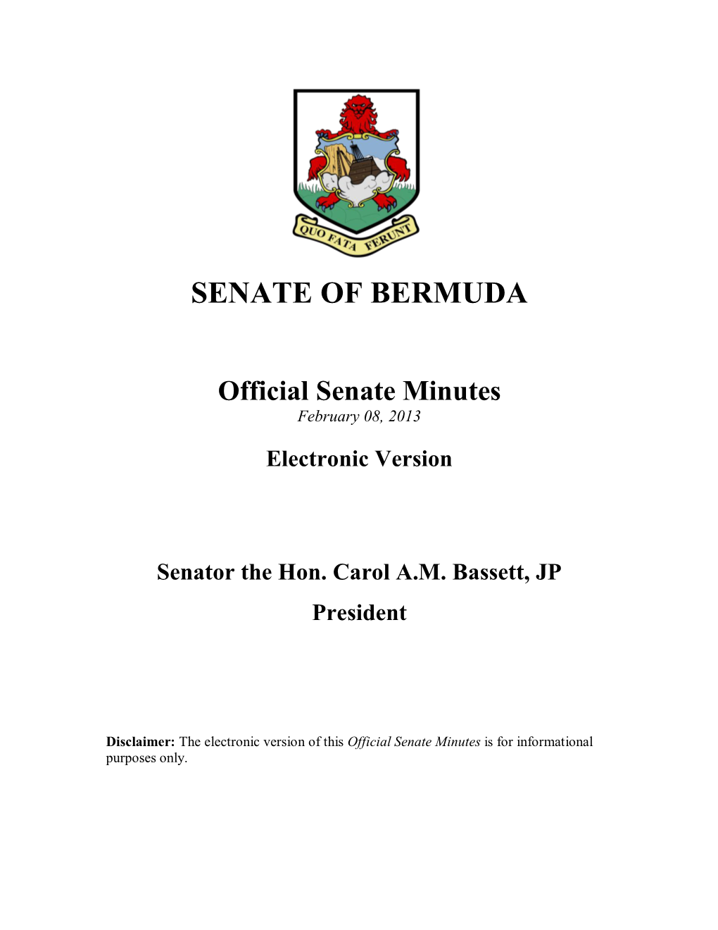 Official Senate Minutes February 08, 2013