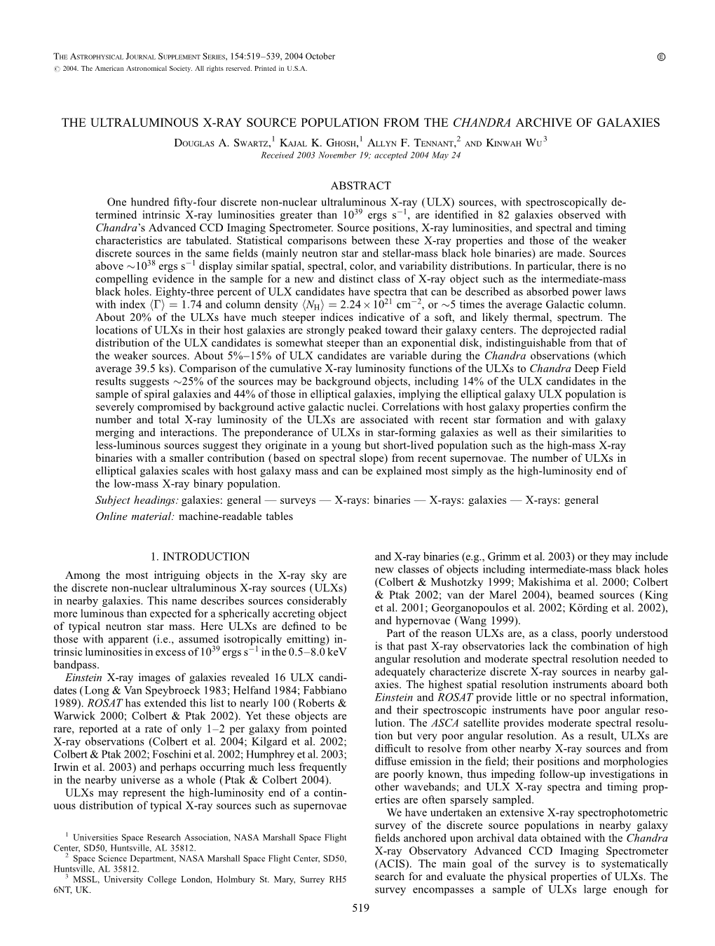 THE ULTRALUMINOUS X-RAY SOURCE POPULATION from the CHANDRA ARCHIVE of GALAXIES Douglas A