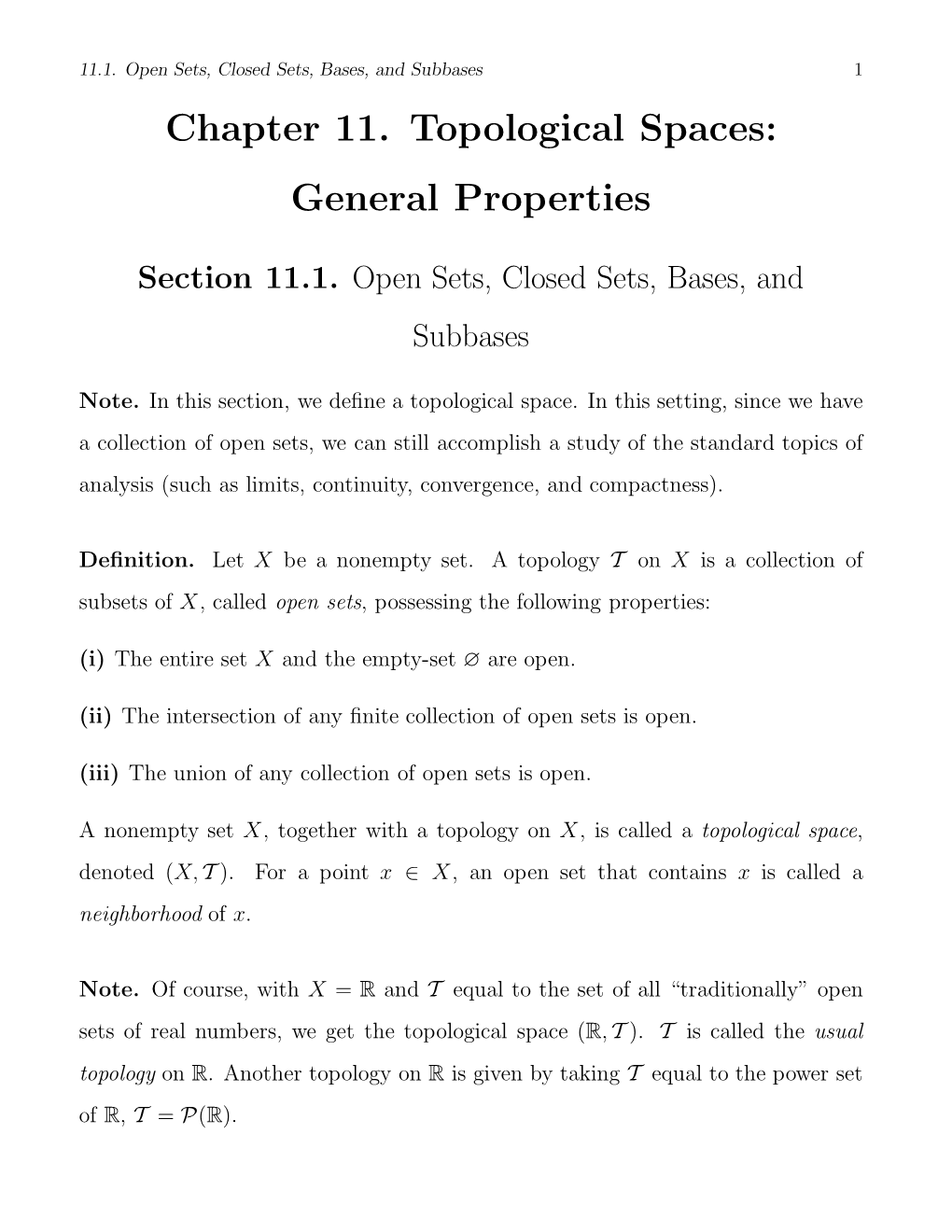 Chapter 11. Topological Spaces: General Properties