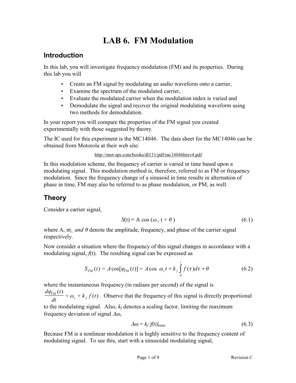 LAB 6. FM Modulation ∫