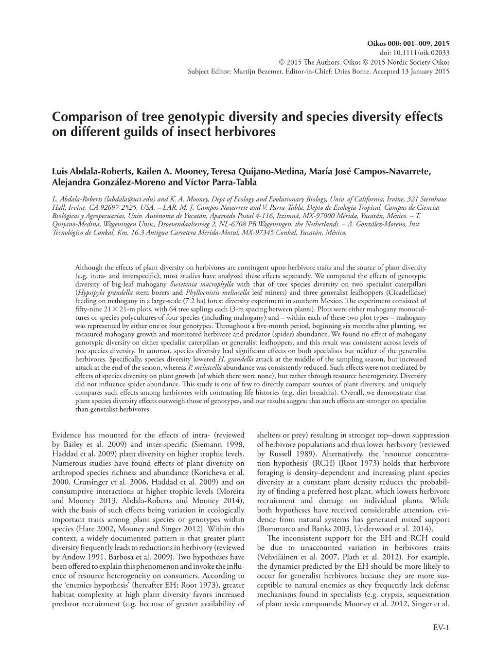 Comparison of Tree Genotypic Diversity and Species Diversity Effects on Different Guilds of Insect Herbivores