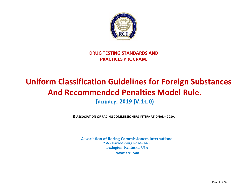 ARCI Uniform Classification Guidelines for Foreign Substances, Or Similar State Regulatory Guidelines, Shall Be Assigned Points As Follows