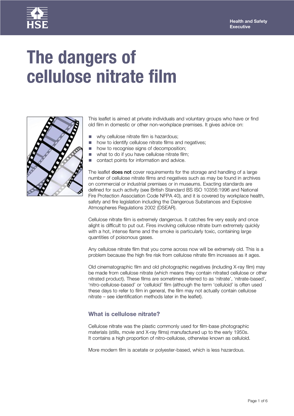 The Dangers of Cellulose Nitrate Film INDG469