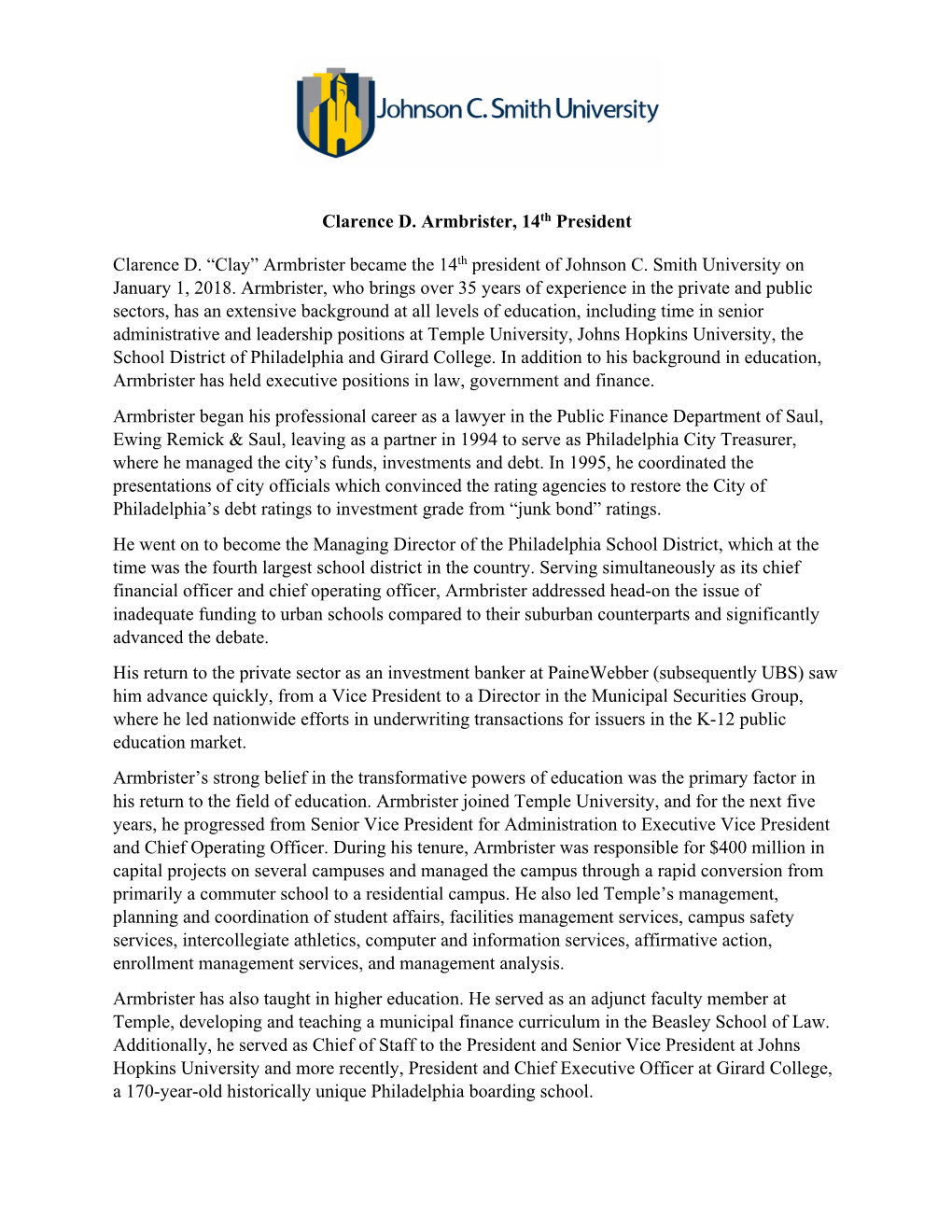 President Armbrister Bio.Pdf