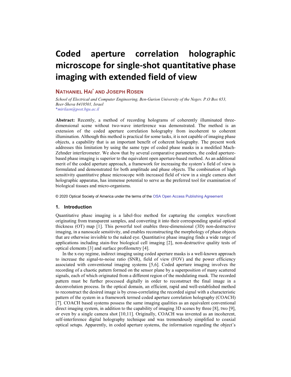 Coded Aperture Correlation Holographic Microscope for Single-Shot Quantitativephase Imaging with Extended Field of View