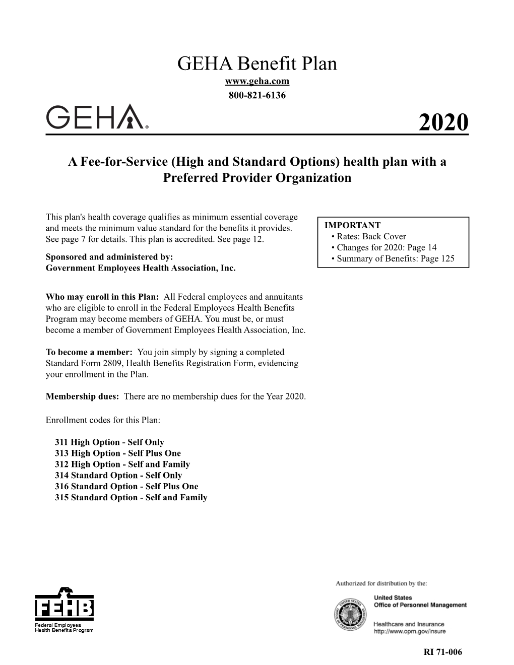 GEHA Benefit Plan 2020 Rates