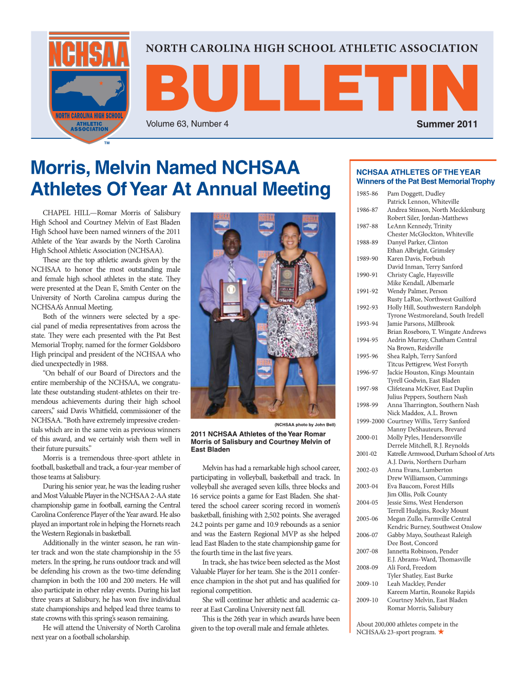 Morris, Melvin Named NCHSAA Athletes of Year at Annual Meeting