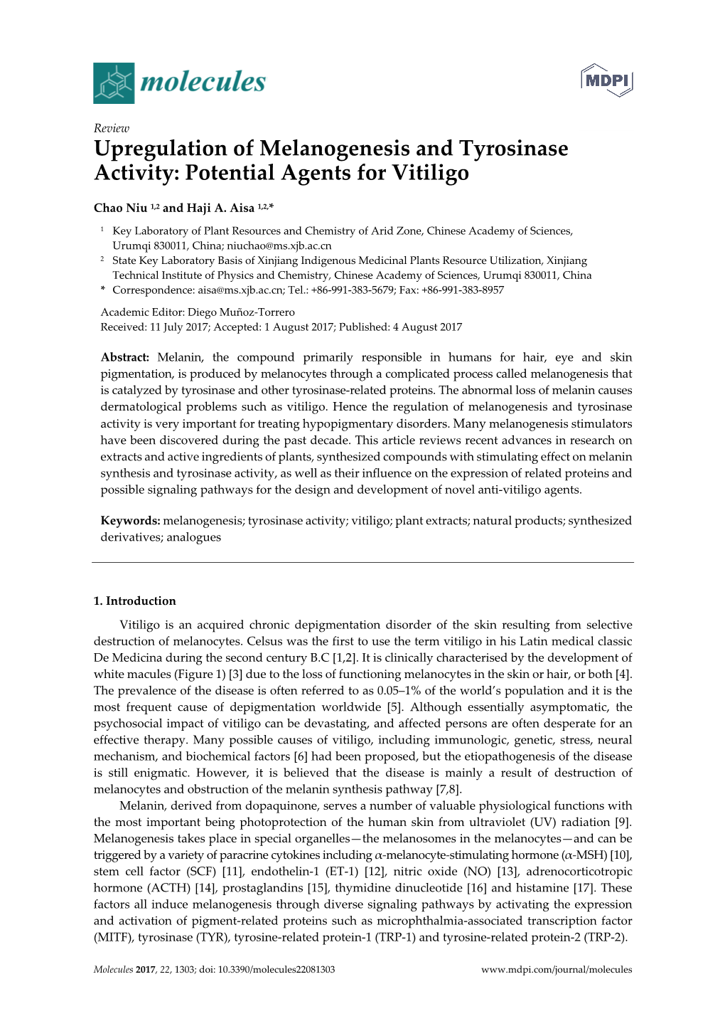 Upregulation of Melanogenesis and Tyrosinase Activity: Potential Agents for Vitiligo