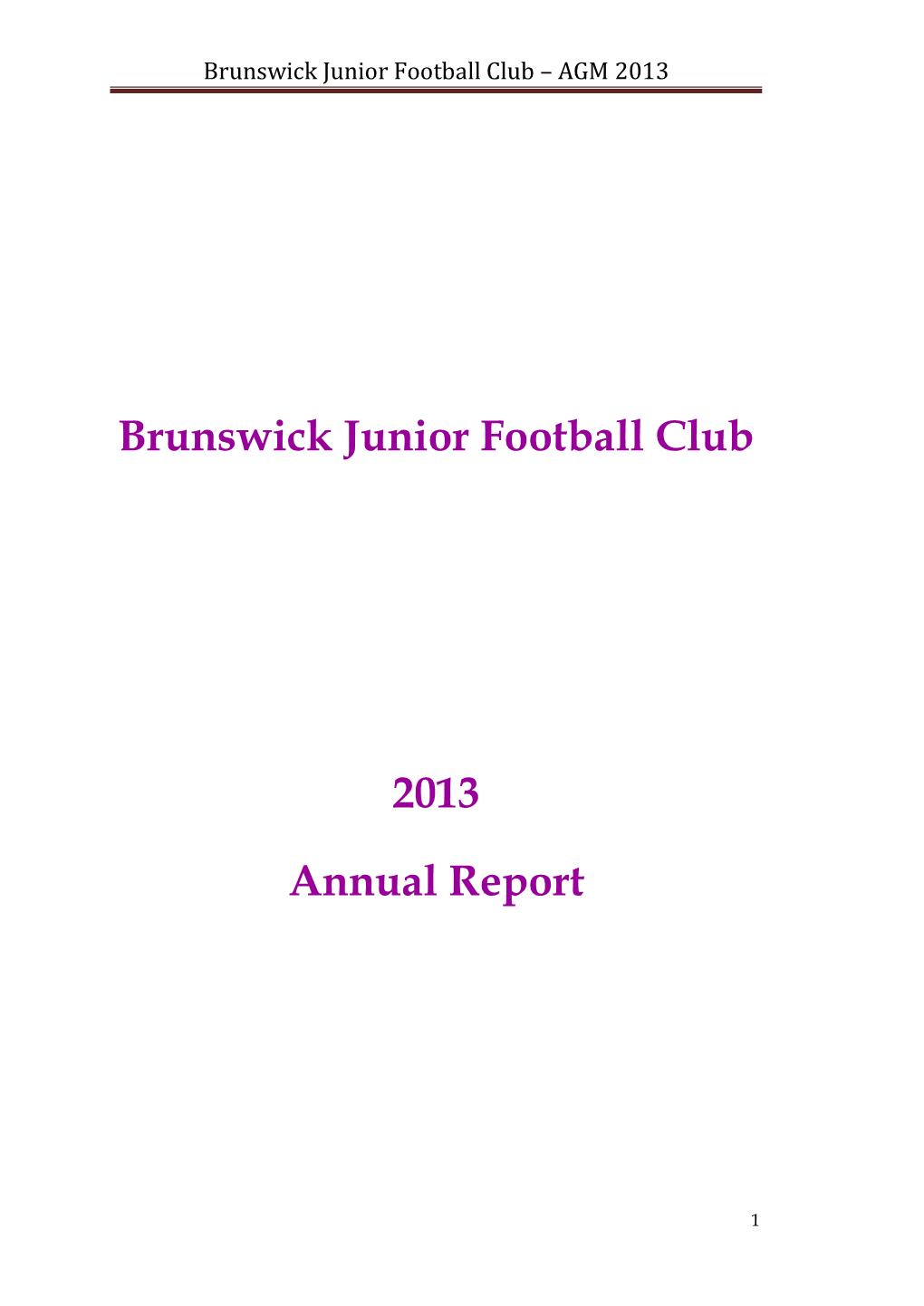 Brunswick Junior Football Club 2013 Annual Report