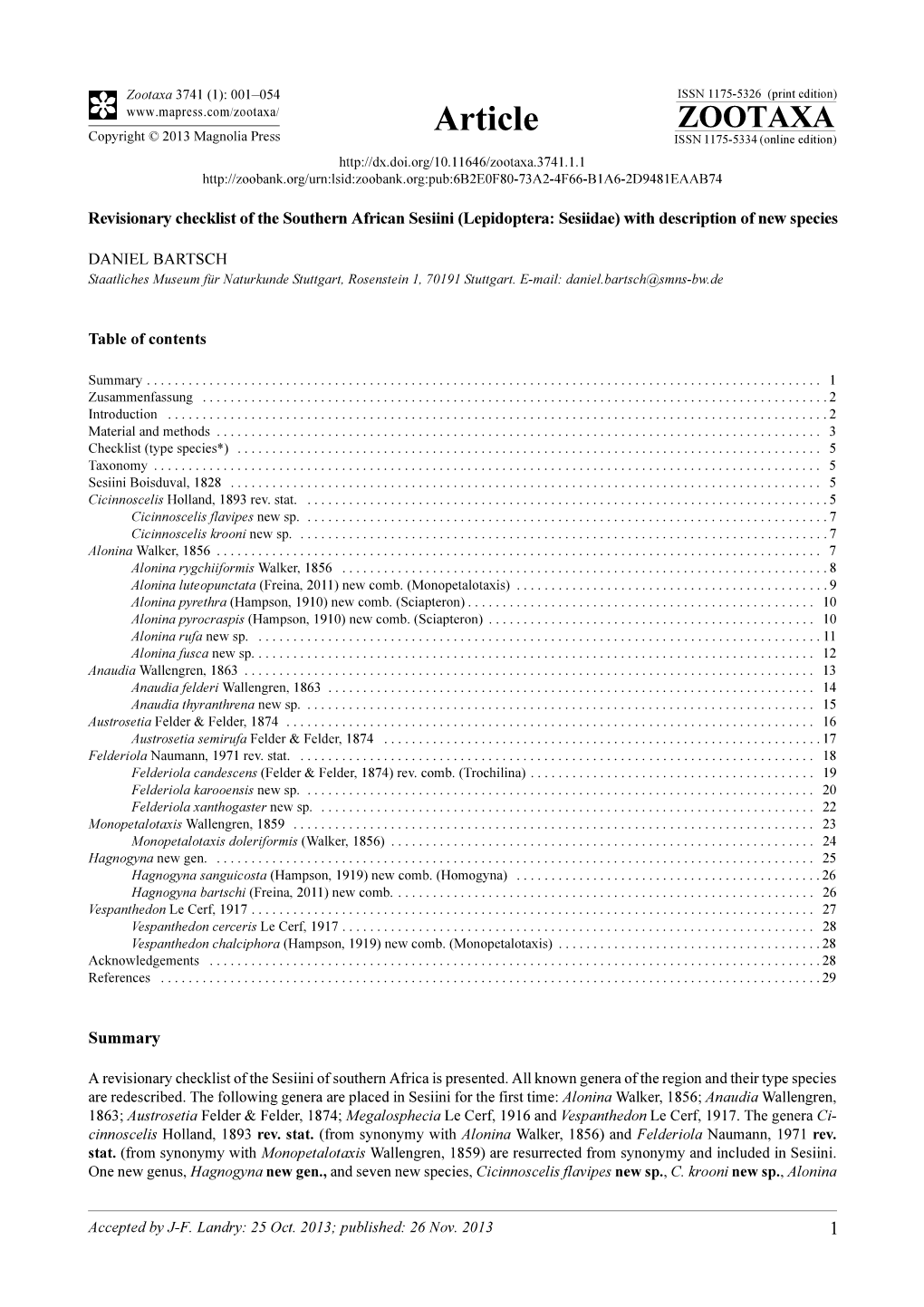 Lepidoptera: Sesiidae) with Description of New Species