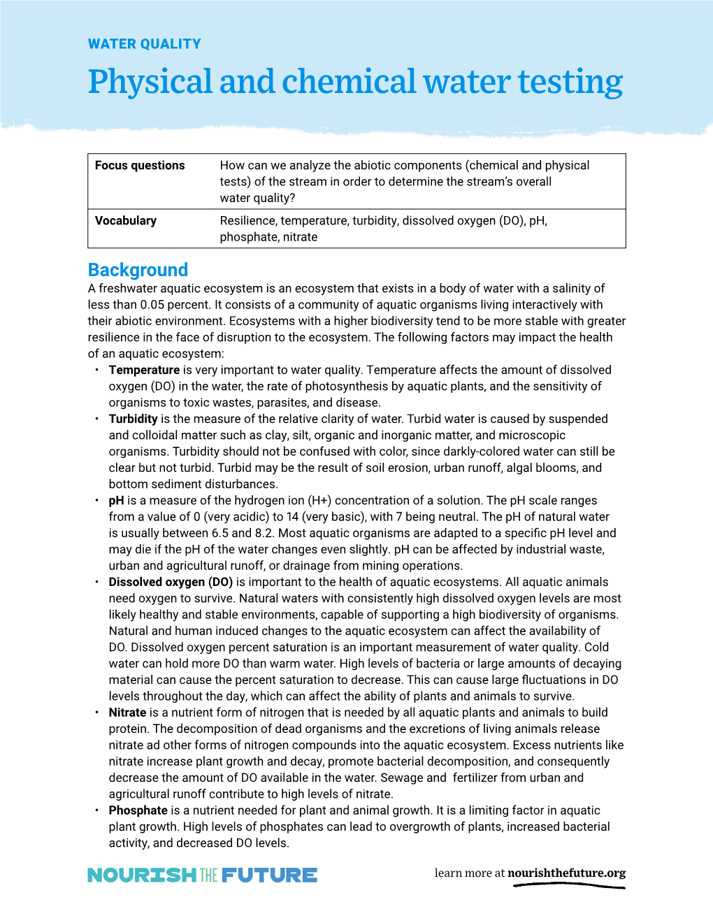 Physical and Chemical Water Testing