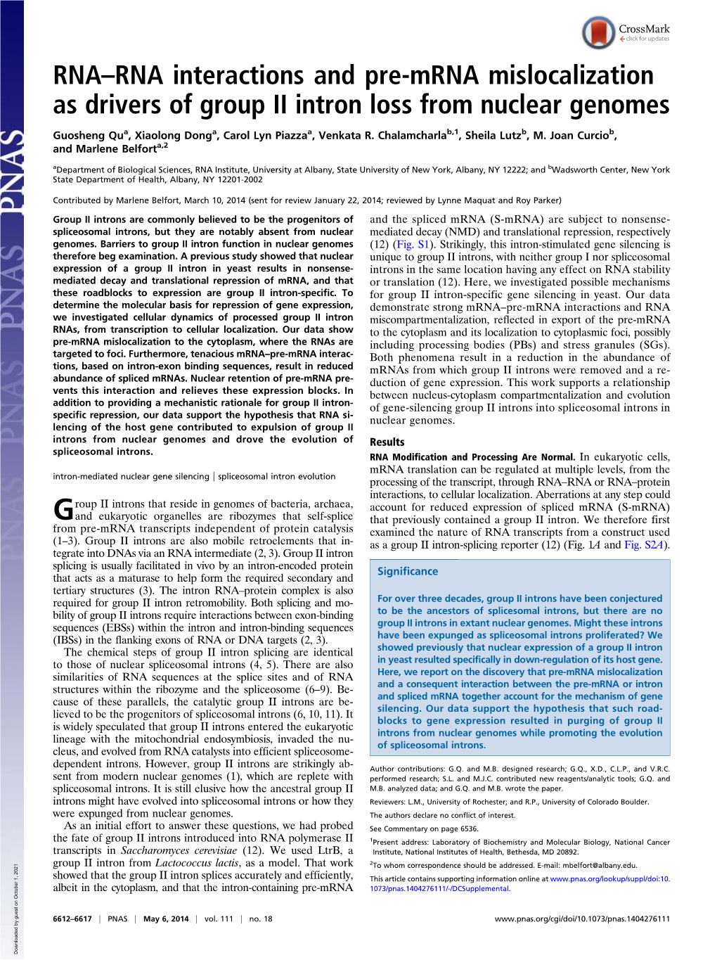 RNA–RNA Interactions and Pre-Mrna Mislocalization As Drivers of Group II Intron Loss from Nuclear Genomes