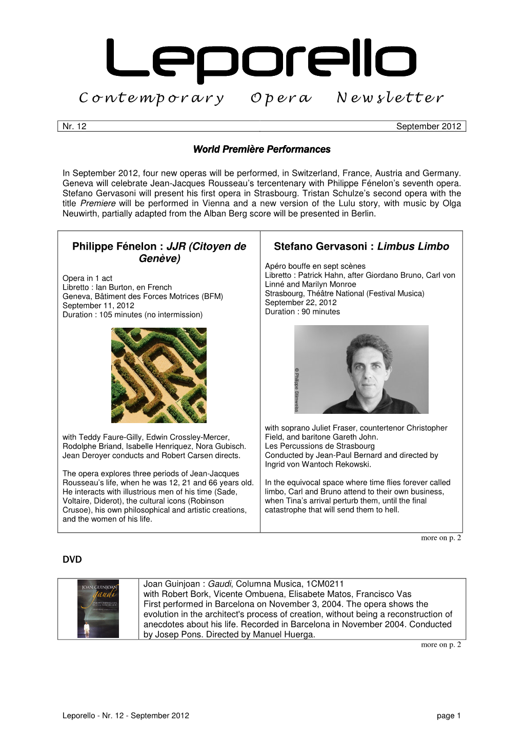 Contemporary Opera Newsletter