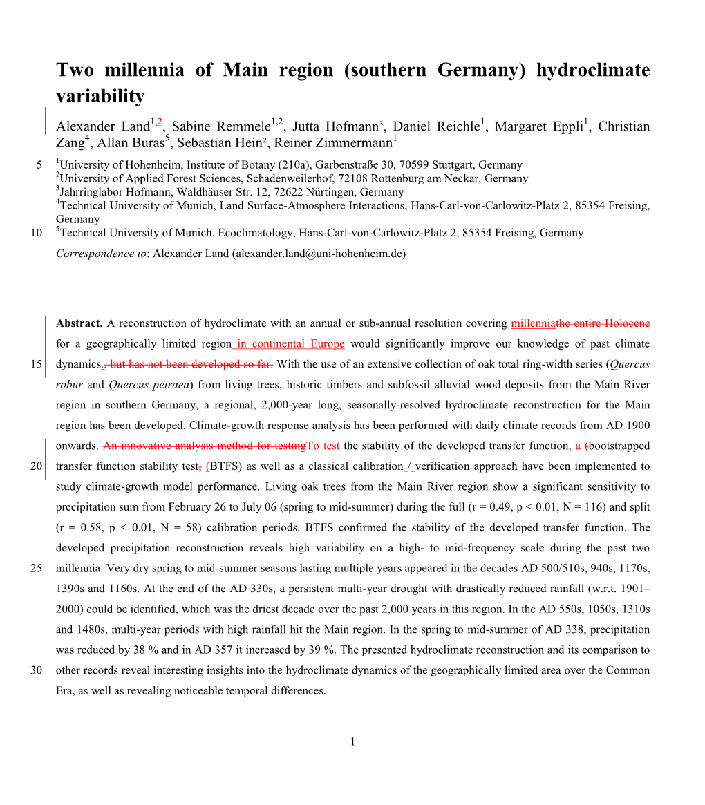 Two Millennia of Main Region (Southern Germany) Hydroclimate