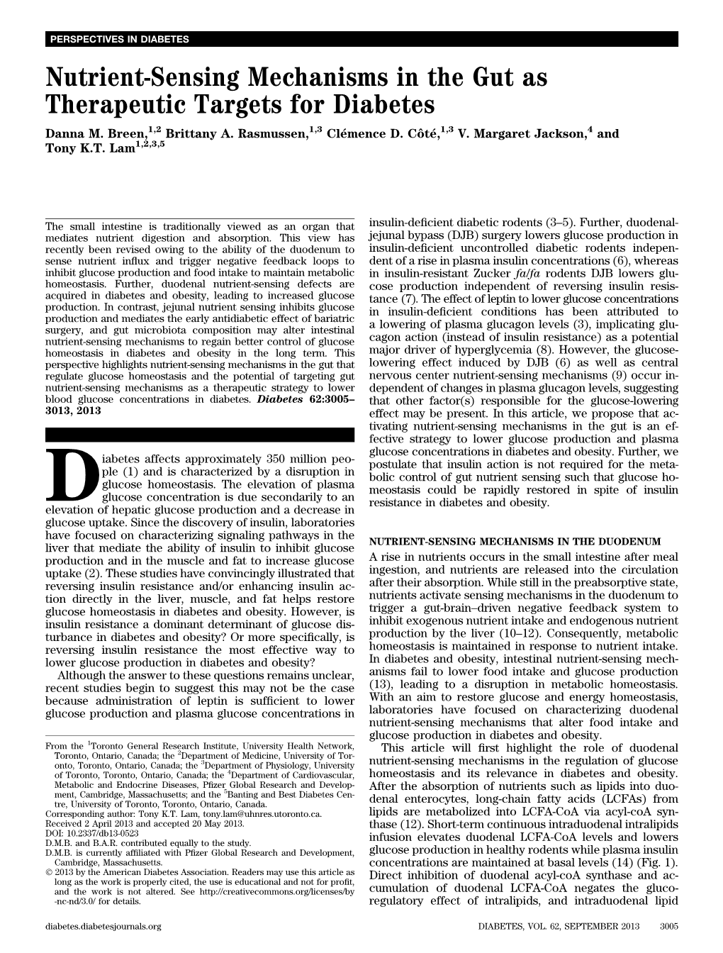 Nutrient-Sensing Mechanisms in the Gut As Therapeutic Targets for Diabetes Danna M