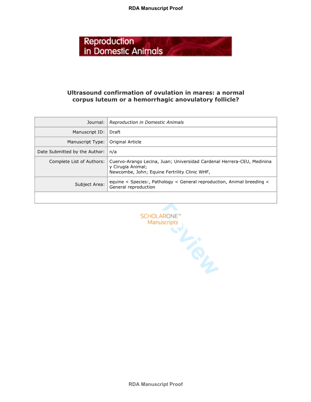 Ultrasound Confirmation of Ovulation in Mares : a Normal Corpus Luteum Or