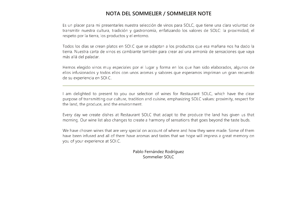 Nota Del Sommelier / Sommelier Note