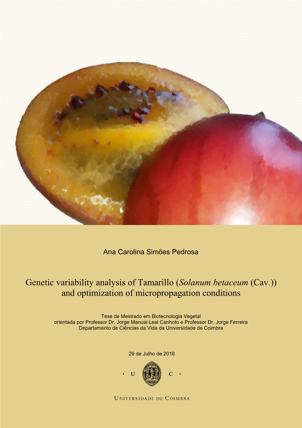 Genetic Variability Analysis of Tamarillo (Solanum Betaceum (Cav.))