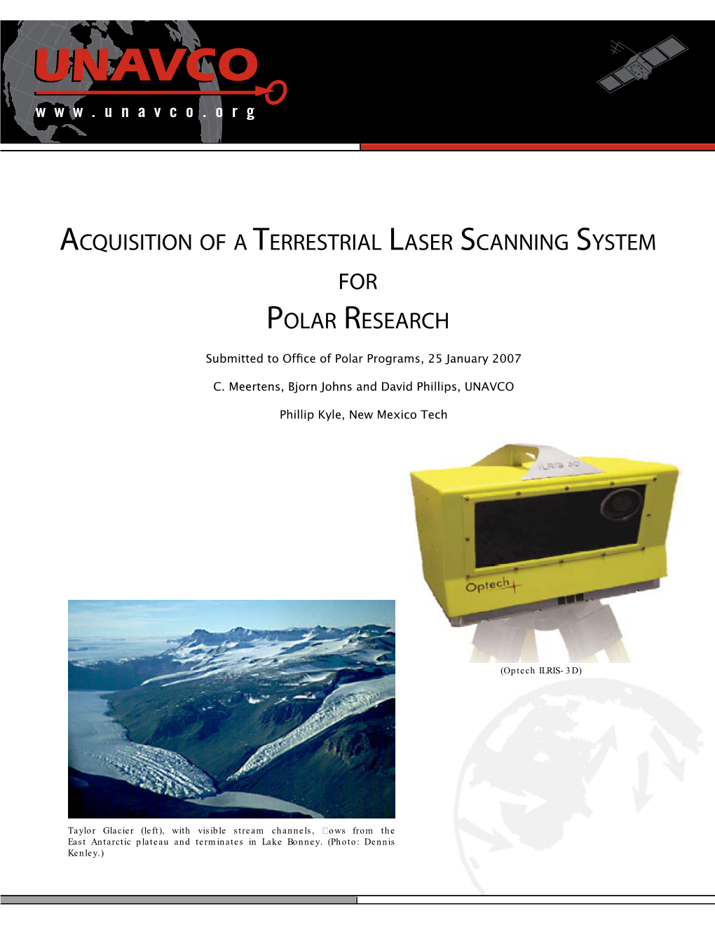 Aquisition of a Terrestrial Laser Scanning System for Polar Research