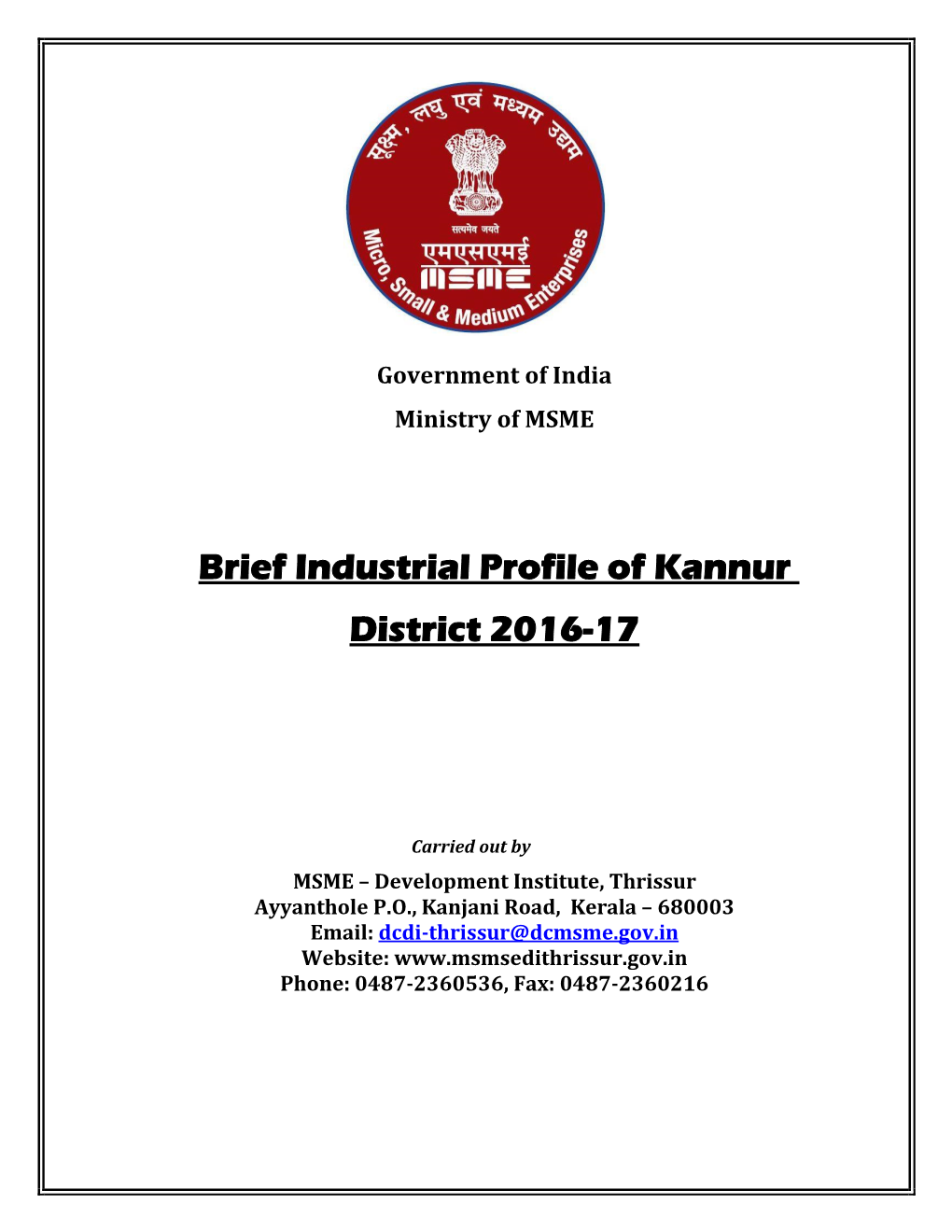 Brief Industrial Profile of Kannur District 2016-17