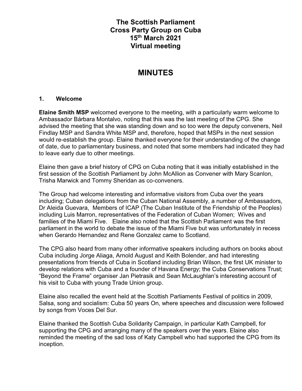 Minutes of Meeting 15 March 2021