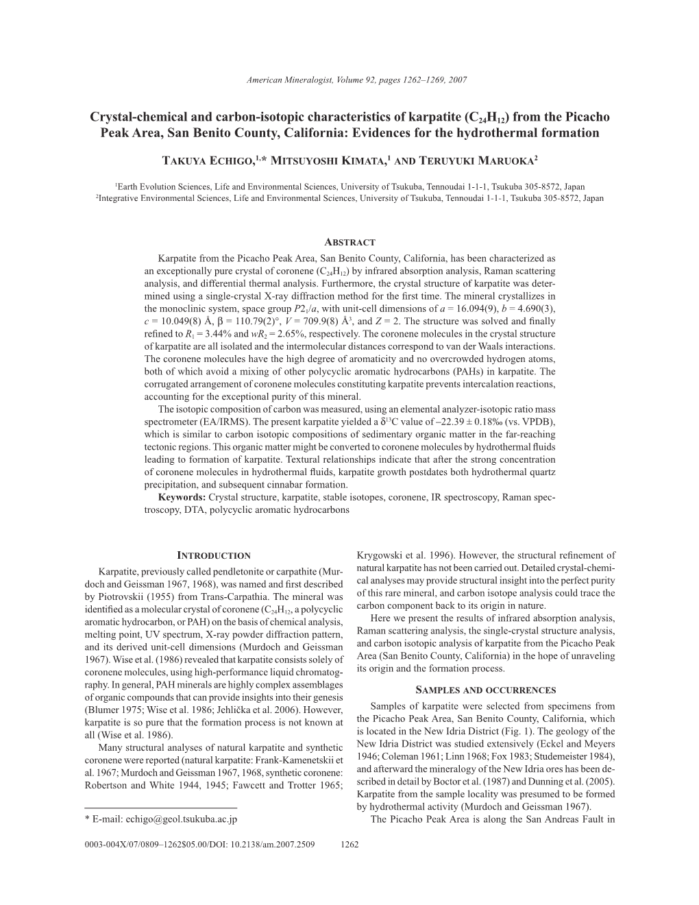 From the Picacho Peak Area, San Benito County, California: Evidences for the Hydrothermal Formation