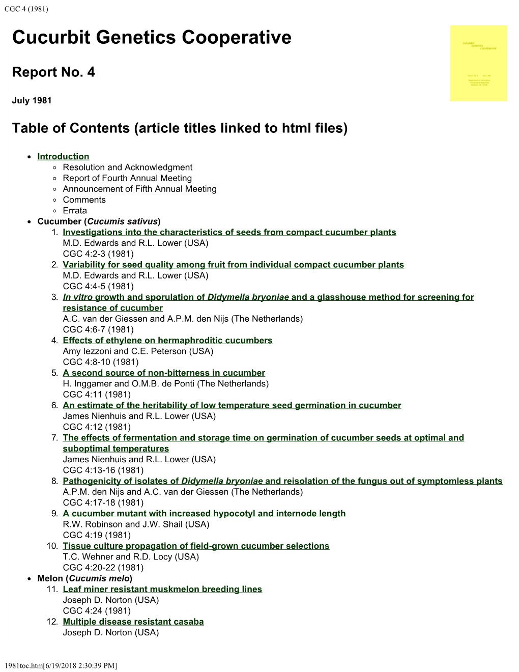 CGC 4 (1981) Cucurbit Genetics Cooperative