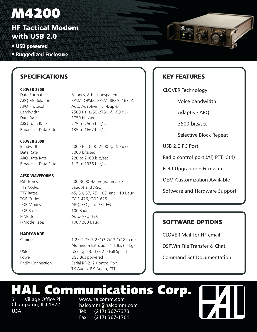 M4200 HF Tactical Modem with USB 2.0 USB Powered Ruggedized Enclosure