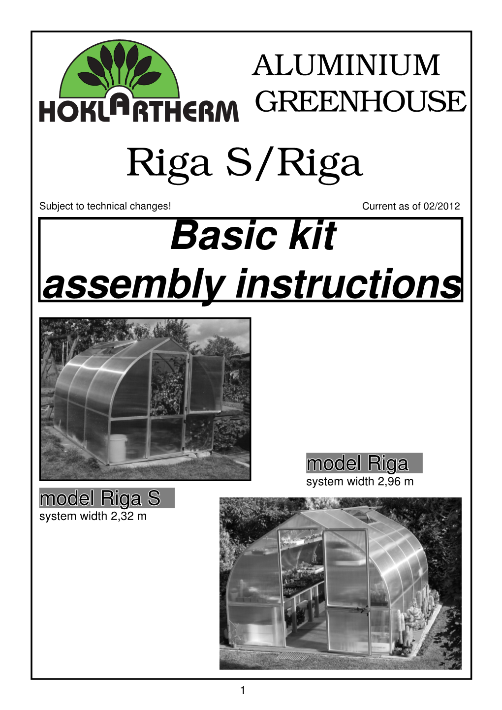 Riga S/Riga Basic Kit Assembly Instructions