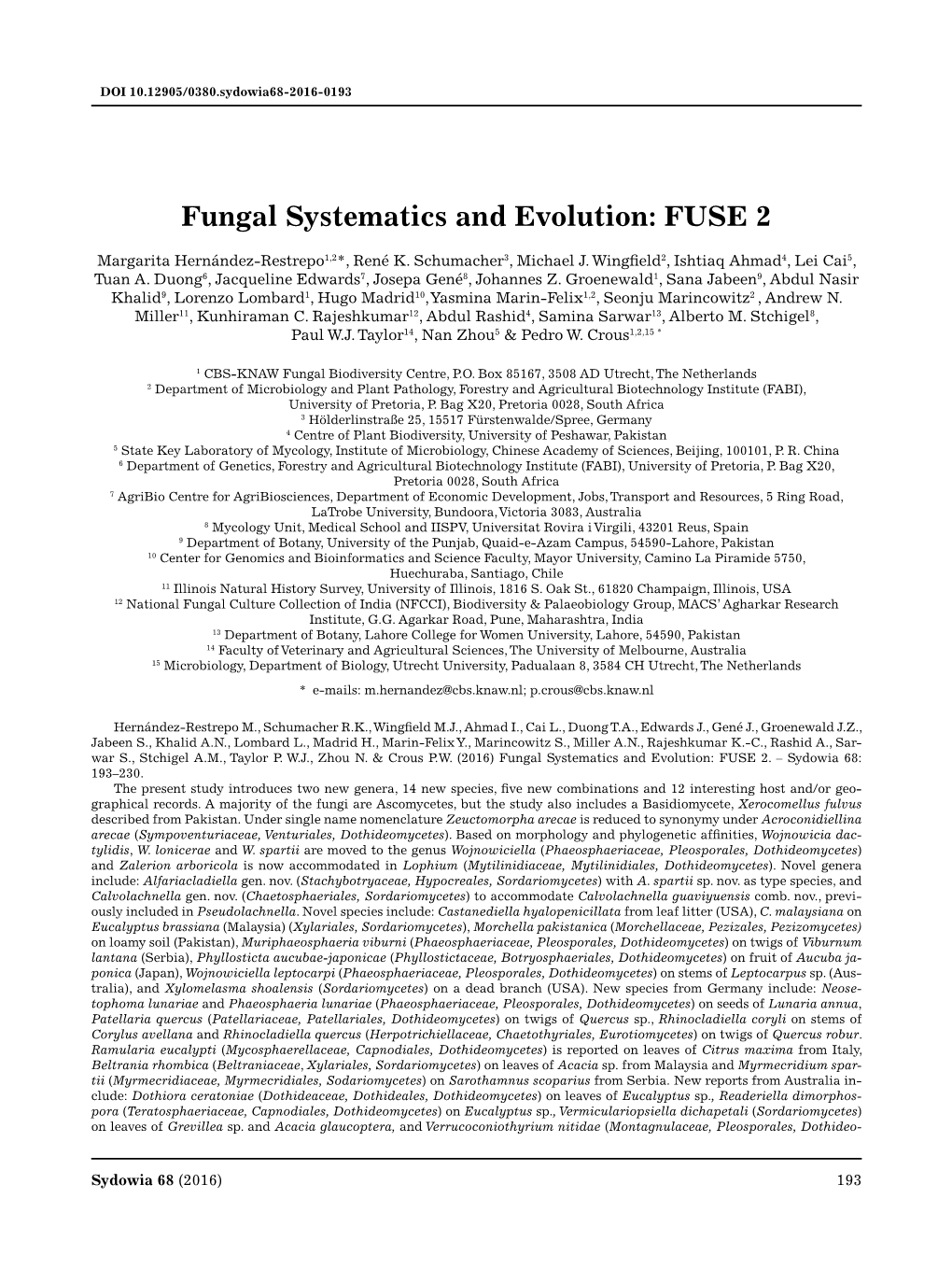 Fungal Systematics and Evolution: FUSE 2